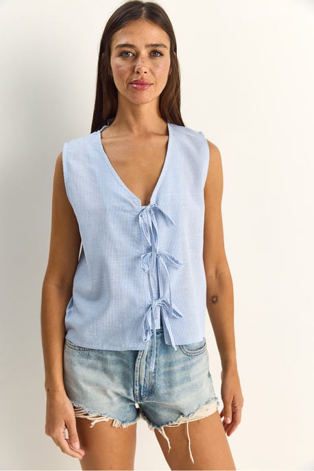Gestreepte V-hals Blouse met Strikdetail - Image 2