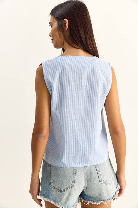 Gestreepte V-hals Blouse met Strikdetail - Image 6