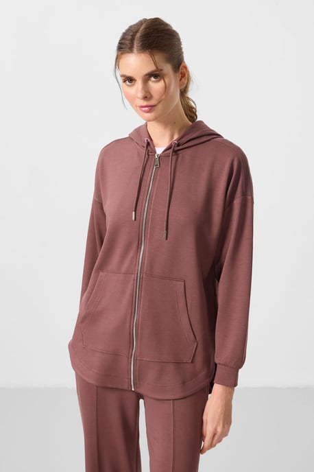 Oversized Hoodie Langsleeve Zip Tuniek Top - Image 2