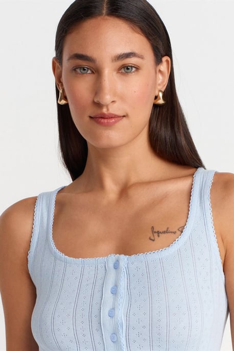 Slim Fit Ribbad Bomullsblus med Fyrkantig Halsringning - Image 3