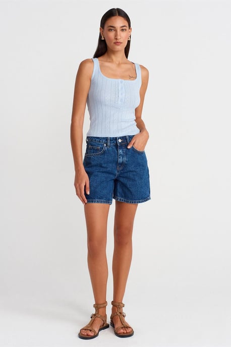 Slim Fit Ribbad Bomullsblus med Fyrkantig Halsringning - Image 4