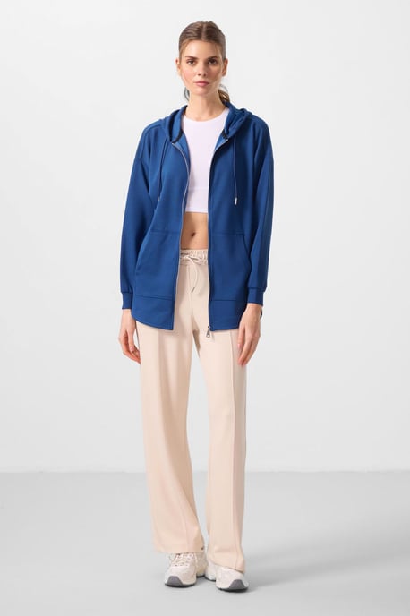 Overgevoerde Hoodie Langarm Zip Tuniek Top - Image 2