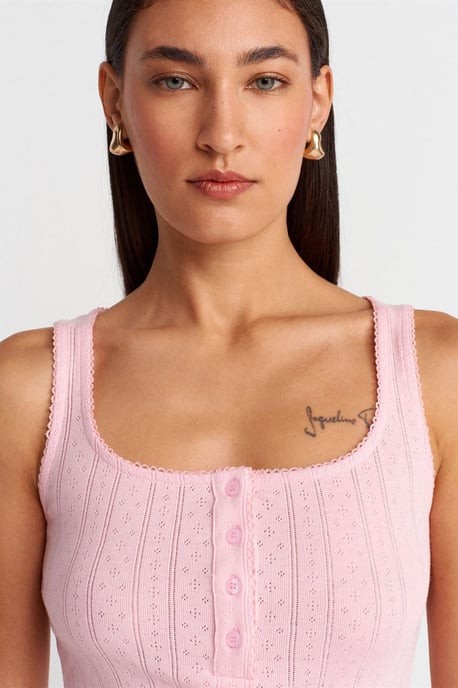 Slim Fit Ribbad Bomullstopp med Fyrkantig Halsringning - Image 3