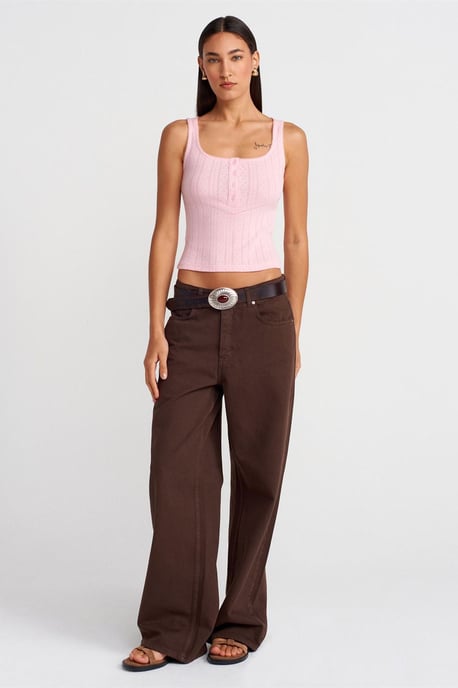 Slim Fit Ribbad Bomullstopp med Fyrkantig Halsringning - Image 4
