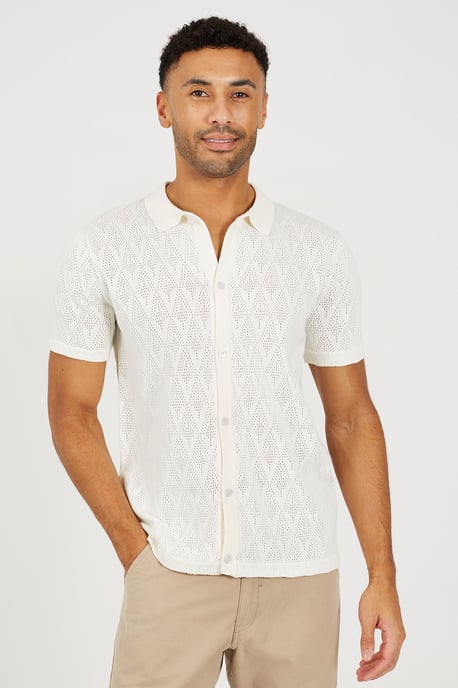 White Revere Collar Knitted Polo Shirt - Image 1