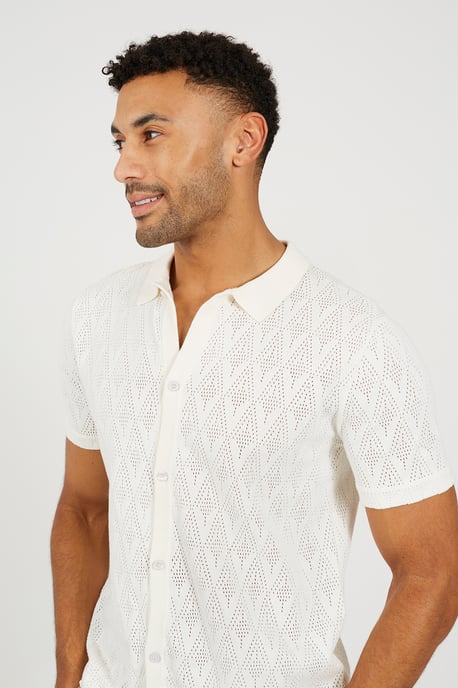 White Revere Collar Knitted Polo Shirt - Image 3