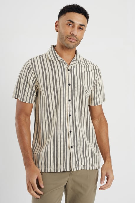Ecru Striped Woven Shirt - Image 1