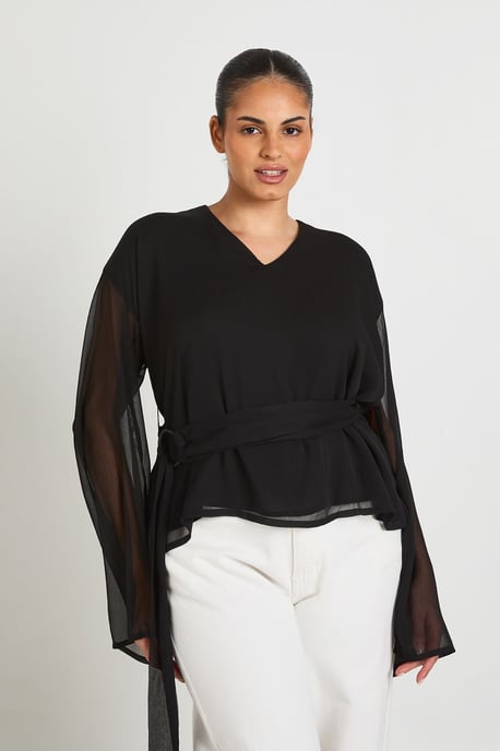 Plus Chiffon Gold Trim Wrap Top - Image 1