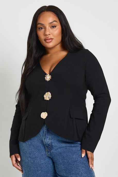 Plus Long Embellished Button Down Top - Image 1