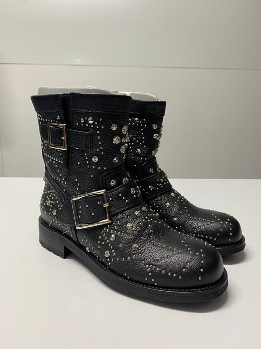 Jimmy Choo Youth Studded Biker Boots in Black Leather - Image 2