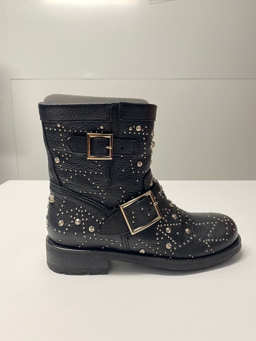 Jimmy Choo Youth Studded Biker Boots in Black Leather - Image 6