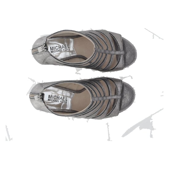 Michael Kors Mavis Open Toe Snake-Print Heels in Silver Leather - Image 4