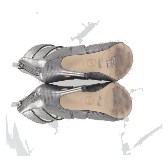 Michael Kors Mavis Open Toe Snake-Print Heels in Silver Leather - Image 5