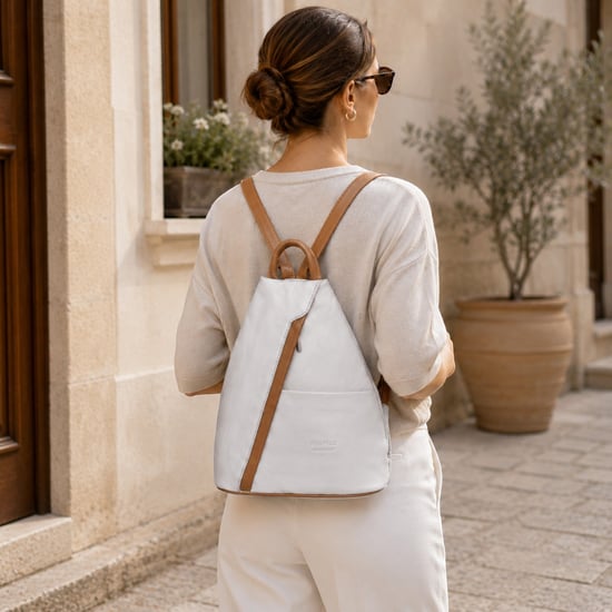 Women’s Italian Leather Convertible Backpack Vera Pelle Anti-Theft Rucksack in White - Image 2