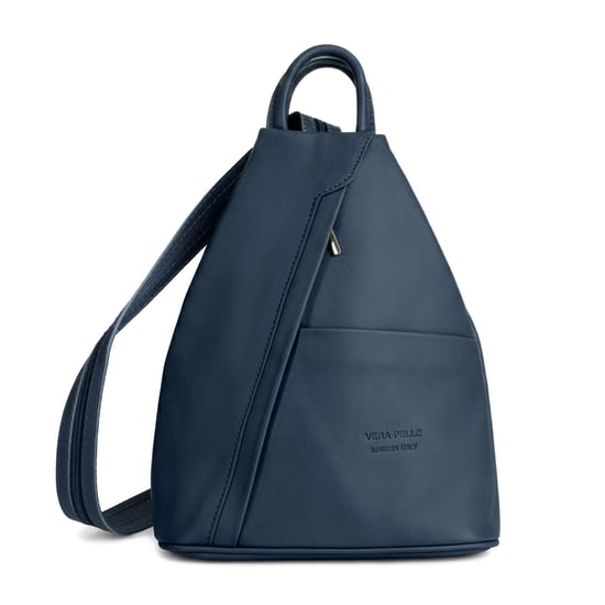 Women’s Italian Leather Convertible Backpack Vera Pelle Anti-Theft Rucksack in Navy - Image 1