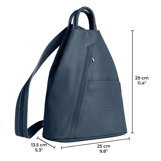 Women’s Italian Leather Convertible Backpack Vera Pelle Anti-Theft Rucksack in Navy - Image 4