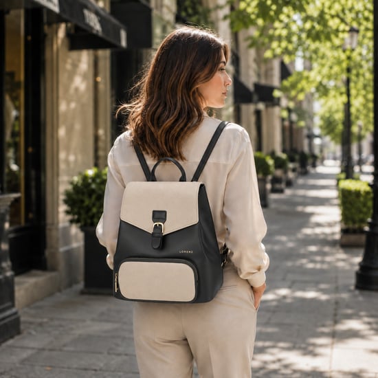 Women’s Small Backpack, School Work Rucksack Bag in Black Beige - Image 2