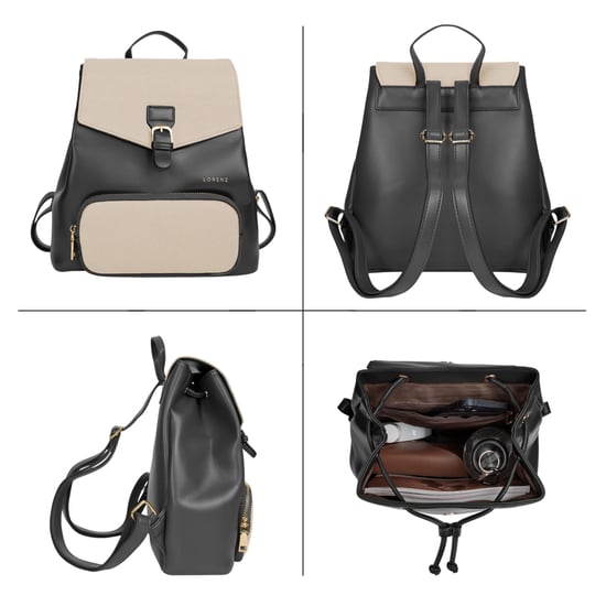 Women’s Small Backpack, School Work Rucksack Bag in Black Beige - Image 4