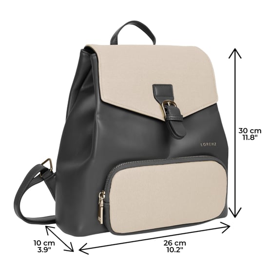 Women’s Small Backpack, School Work Rucksack Bag in Black Beige - Image 5