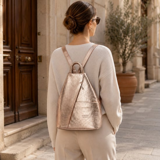 Women’s Italian Leather Convertible Backpack Vera Pelle Anti-Theft Rucksack in Rose Gold - Image 2