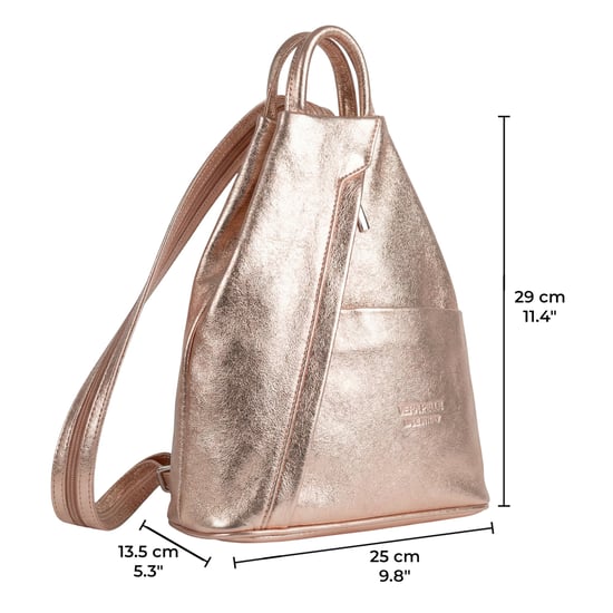Women’s Italian Leather Convertible Backpack Vera Pelle Anti-Theft Rucksack in Rose Gold - Image 4