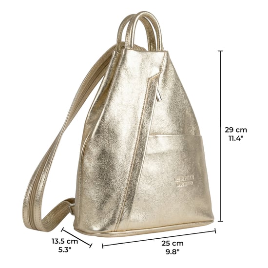 Women’s Italian Leather Convertible Backpack Vera Pelle Anti-Theft Rucksack in Gold - Image 4