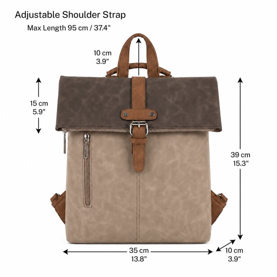 Roll-Top Backpack, Anti-Theft Travel Bag with Luggage Strap in Khaki - Image 5