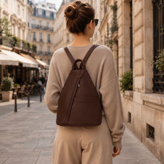 Women’s Italian Leather Convertible Backpack Vera Pelle Anti-Theft Rucksack in Dark Brown - Image 2