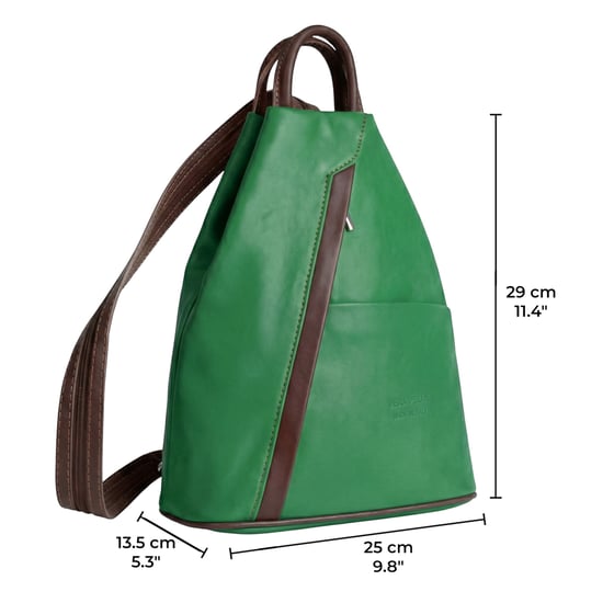 Women’s Italian Leather Convertible Backpack Vera Pelle Anti-Theft Rucksack in Green - Image 3