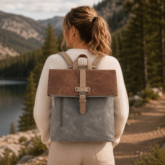 Roll-Top Backpack, Anti-Theft Travel Bag with Luggage Strap in Dark Grey - Image 2