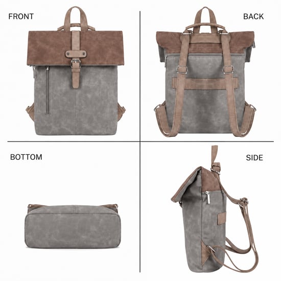 Roll-Top Backpack, Anti-Theft Travel Bag with Luggage Strap in Dark Grey - Image 3