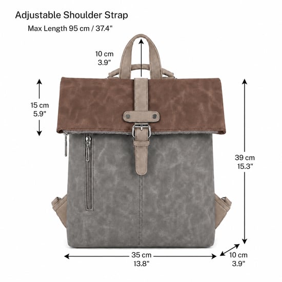 Roll-Top Backpack, Anti-Theft Travel Bag with Luggage Strap in Dark Grey - Image 5