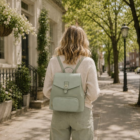 Women’s Small Backpack, Stylish Work School Rucksack Bag in Sage - Image 2
