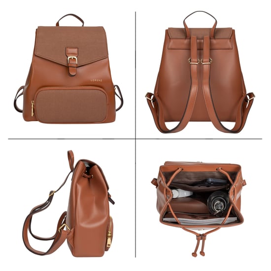 Women’s Small Backpack, Stylish Work School Rucksack Bag in Tan - Image 4