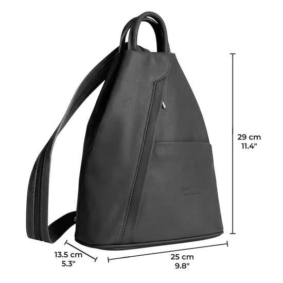 Women’s Italian Leather Convertible Backpack Vera Pelle Anti-Theft Rucksack in Black - Image 4