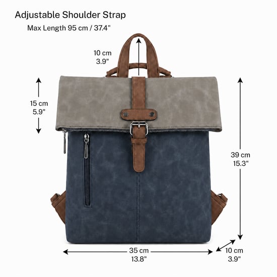 Roll-Top Backpack, Anti-Theft Travel Bag with Luggage Strap in Navy - Image 5