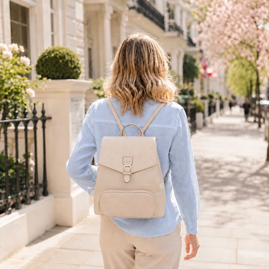 Women’s Small Backpack, Stylish Work School Rucksack Bag in Beige - Image 2