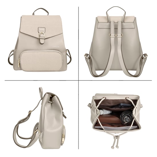 Women’s Small Backpack, Stylish Work School Rucksack Bag in Beige - Image 4