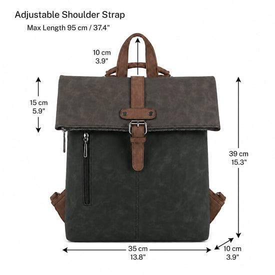 Roll-Top Backpack, Anti-Theft Travel Bag with Luggage Strap in Black - Image 5