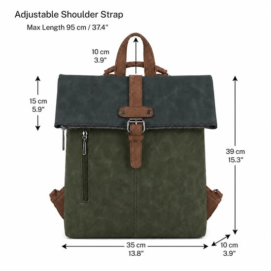 Roll-Top Backpack, Anti-Theft Travel Bag with Luggage Strap in Green - Image 5