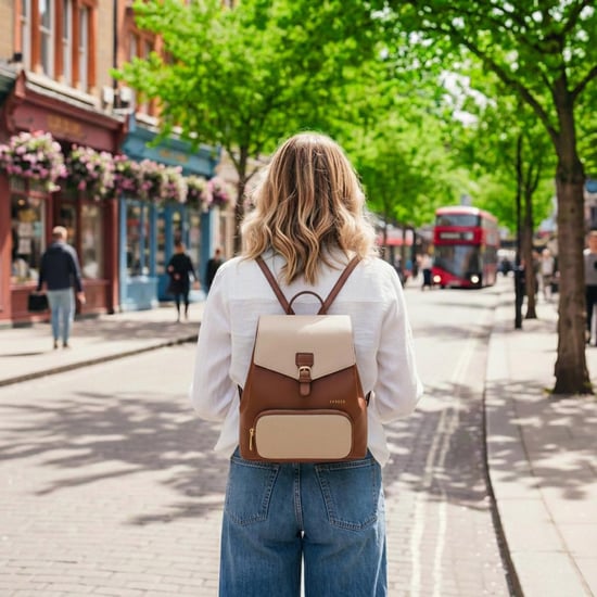 Women’s Small Backpack, School Work Rucksack Bag in Tan Beige - Image 2