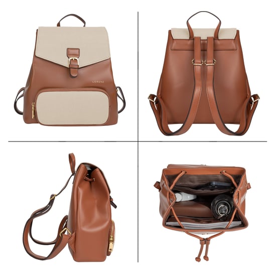 Women’s Small Backpack, School Work Rucksack Bag in Tan Beige - Image 4
