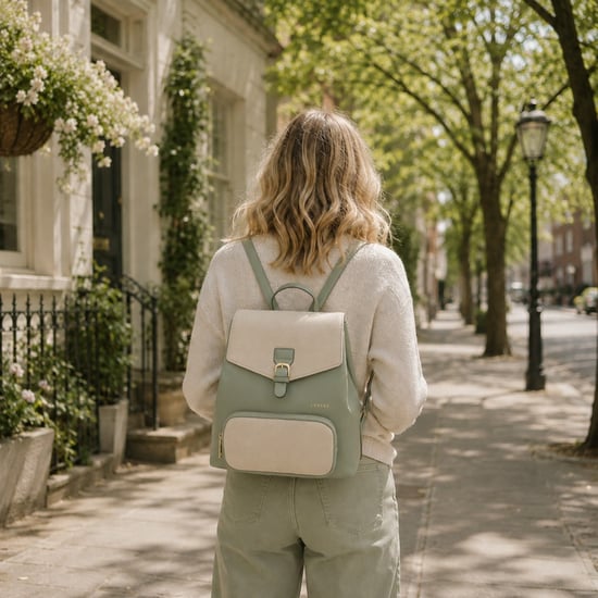 Women’s Small Backpack, School Work Rucksack Bag in Sage Beige - Image 2