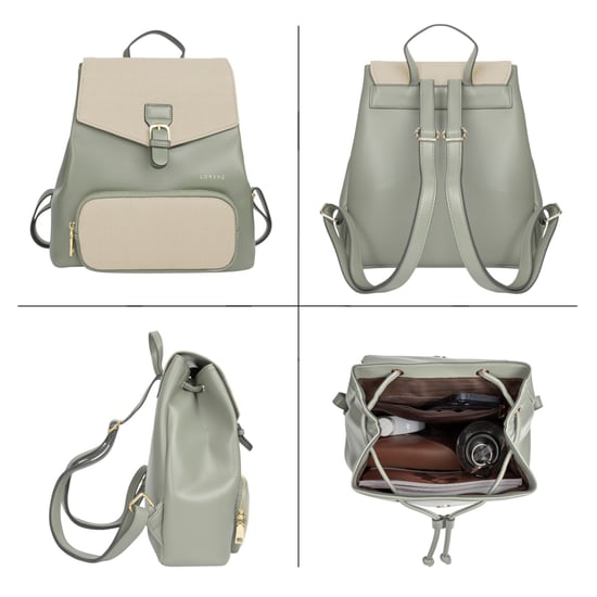 Women’s Small Backpack, School Work Rucksack Bag in Sage Beige - Image 4