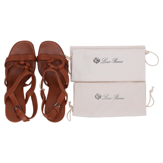Loro Piana sandaler med ankelrem i brunt läder - Image 5