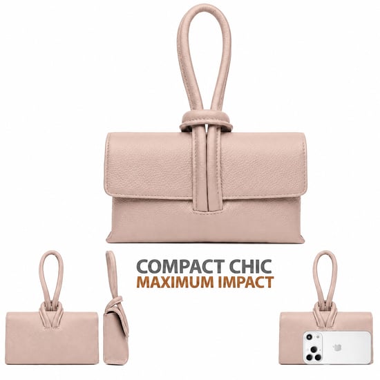 Women’s Italian Leather Clutch Bag, Convertible Crossbody Shoulder Wristlet Purse in Light Pink - Image 3