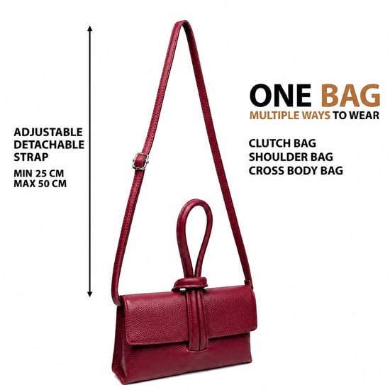 Women’s Italian Leather Clutch Bag, Convertible Crossbody Shoulder Wristlet Purse in Burgundy - Image 4