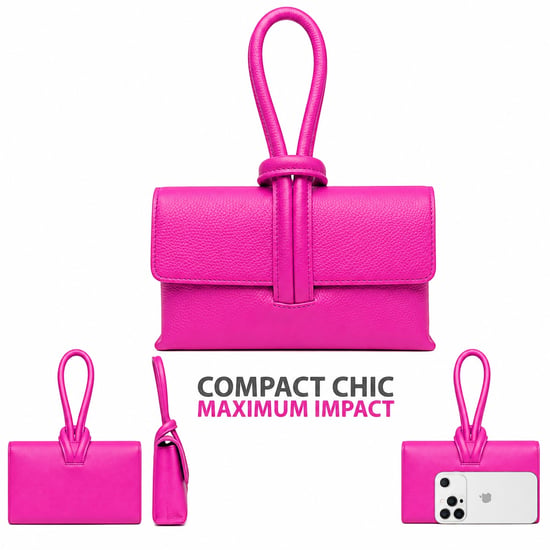 Women’s Italian Leather Clutch Bag, Convertible Crossbody Shoulder Wristlet Purse in Fuchsia - Image 3