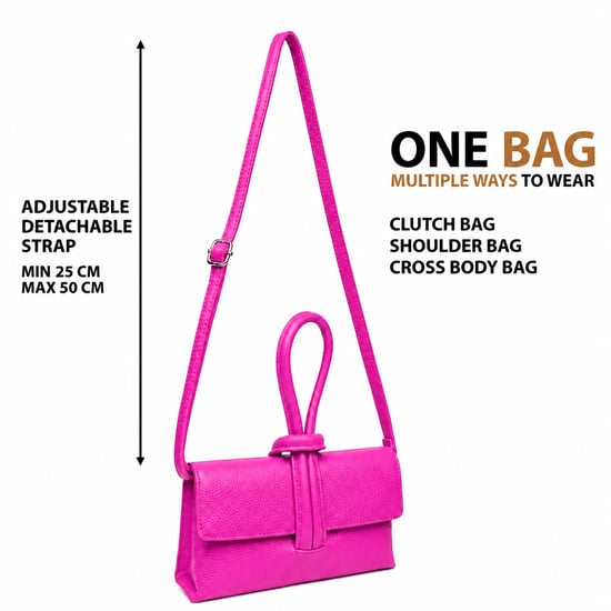 Women’s Italian Leather Clutch Bag, Convertible Crossbody Shoulder Wristlet Purse in Fuchsia - Image 4