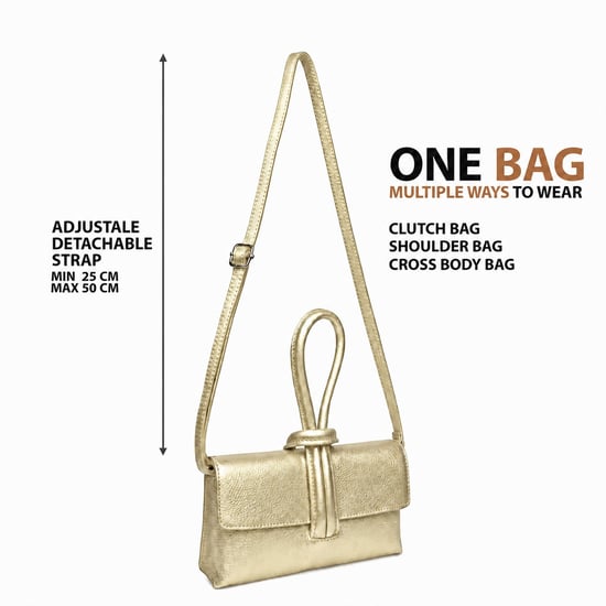 Women’s Italian Leather Clutch Bag, Convertible Crossbody Shoulder Wristlet Purse in Gold - Image 4